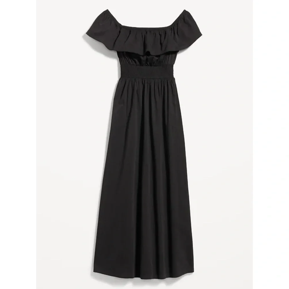 ❤️ NWT! Old Navy Black Smocked Waist Off the Shoulder Maxi Dress - Picture 9 of 10
